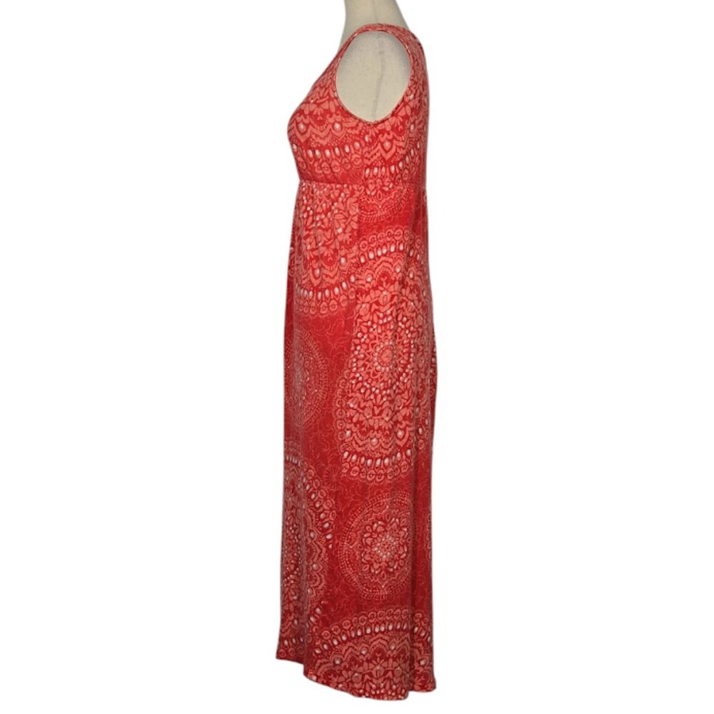 TOMMY BAHAMA Women Size M Red Medallion Print Mid Dress Elastic Empire Waist GUC - Picture 3 of 7